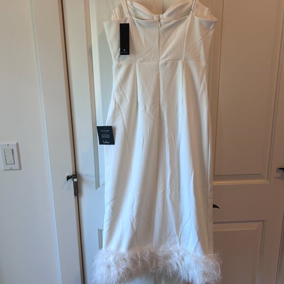 NWT Passion for Glamour White Sleeveless Bustier Feather Midi Dress - Picture 5 of 8